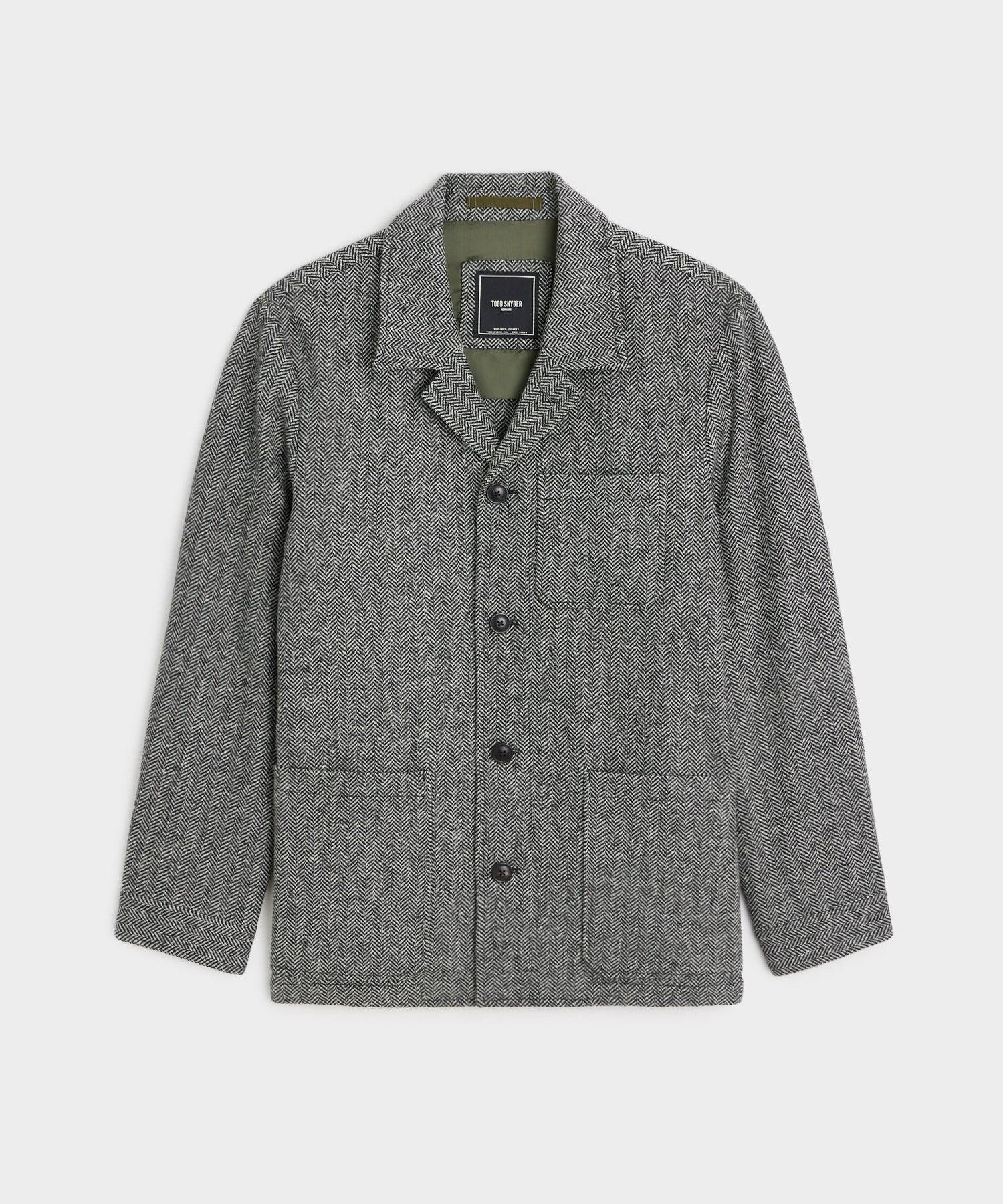 Italian Wool Tailored Chore Coat in Grey Herringbone Product Image