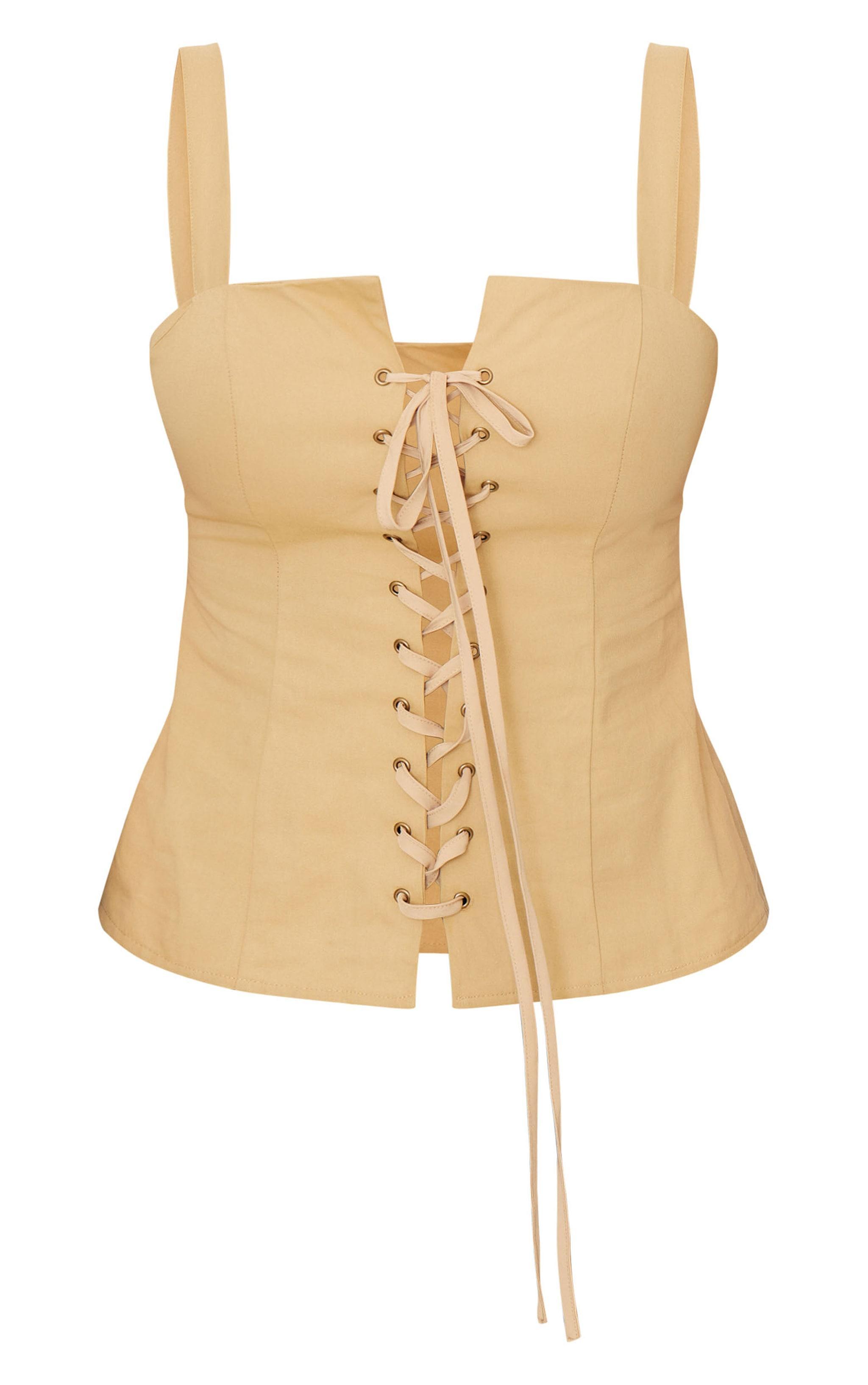 Shape Beige Square Neck Long Line Cargo Corset Top Product Image