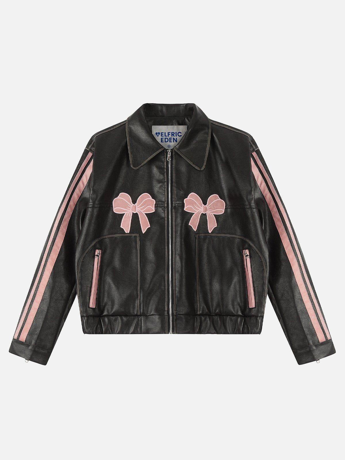 Aelfric Eden Embroidery Bow Faux Leather Jacket Female Product Image