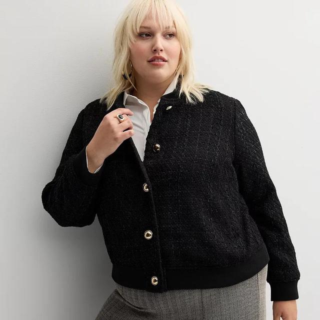 Plus Size Nine West Button Front Bomber Jacket, Womens Product Image