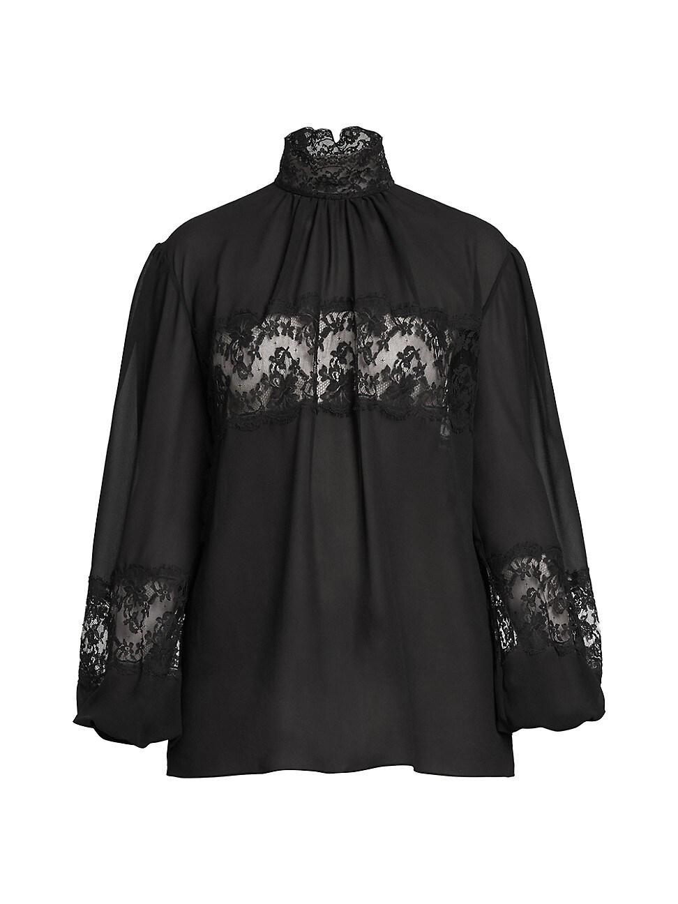 Womens Sheer & Lace-Insert Blouse Product Image