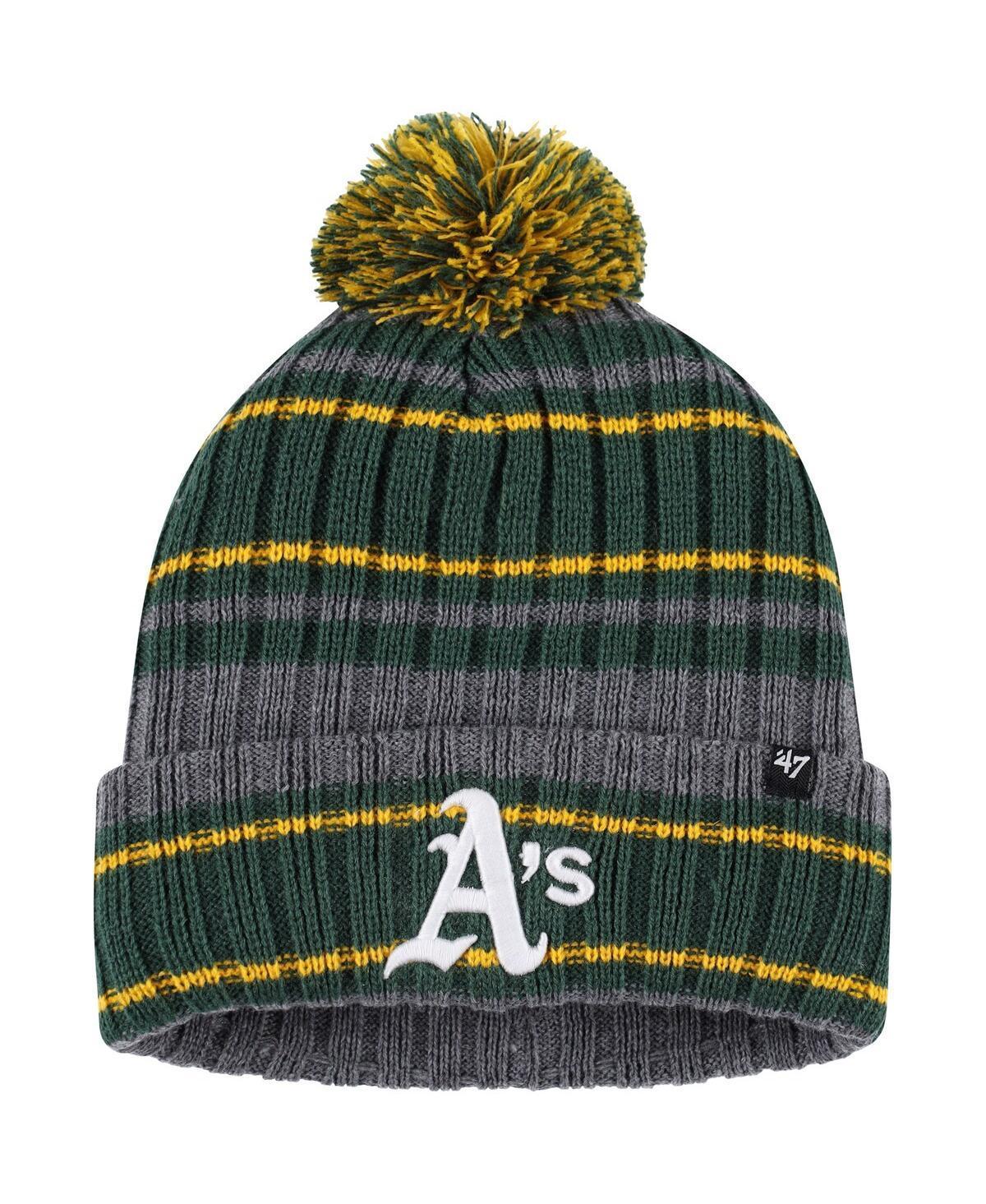 Mens 47 Gray/Green Oakland Athletics Rexford Cuffed Knit Hat with Pom Product Image