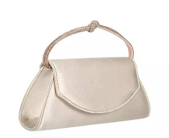 American Glamour Badgley Mischka Womens Satin Flap Crystal Knot Handle Clutch Product Image