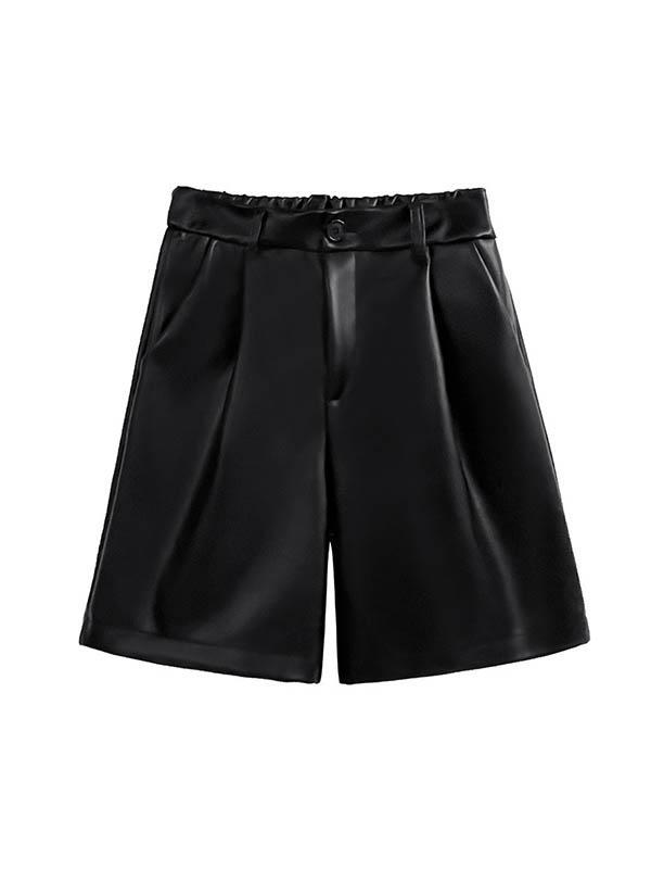 Loose Straight Leg High-Waisted Pleated Split-Joint Shorts Product Image