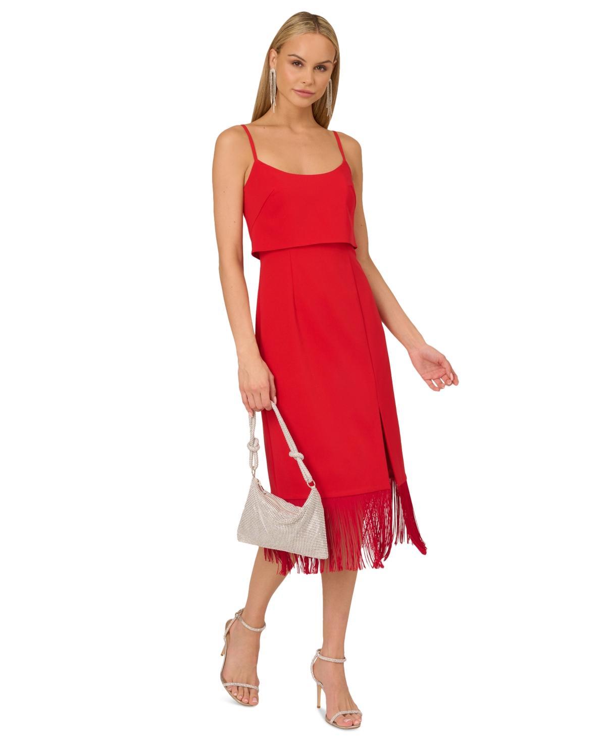 Adrianna by Adrianna Papell Womens Fringed-Hem Midi Sheath Dress Product Image