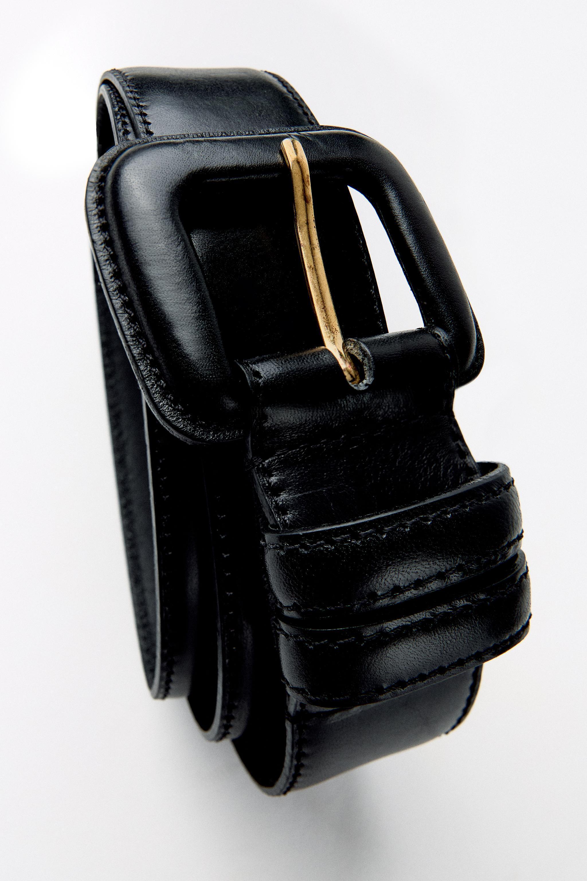 LEATHER BELT WITH SQUARE BUCKLE Product Image