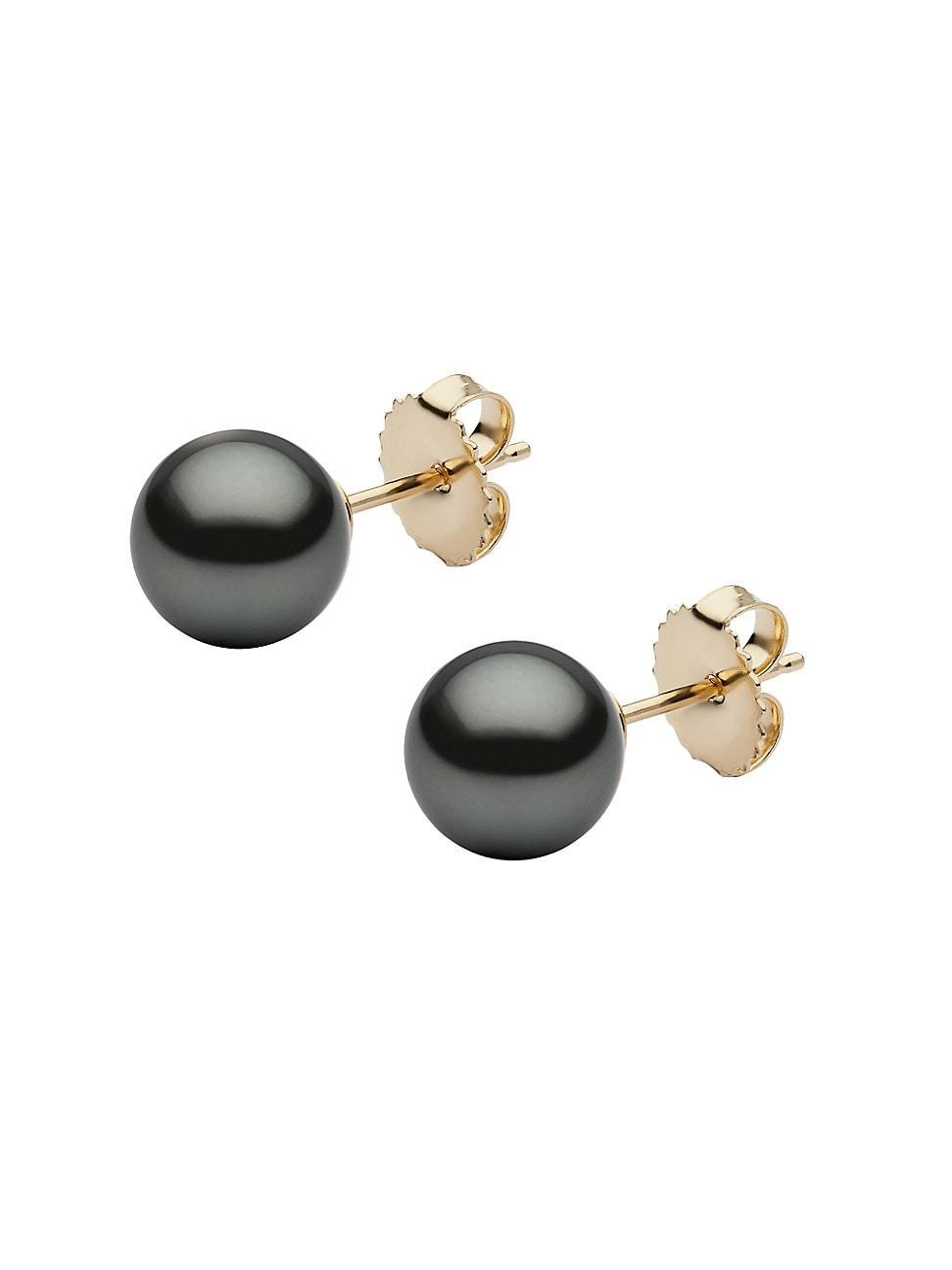 Womens 14K Yellow Gold & 8-9MM Tahitian Pearl Stud Earrings Product Image