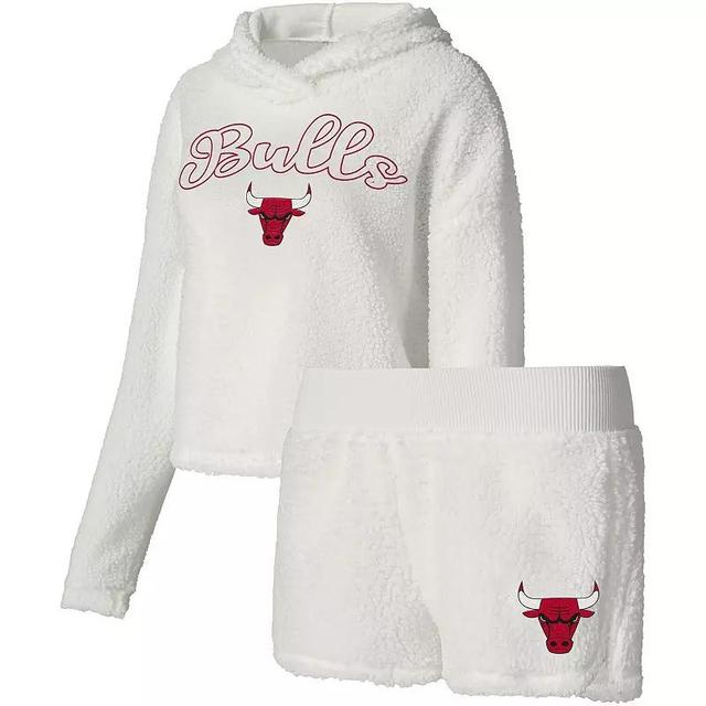 Womens College Concepts Cream Chicago Bulls Fluffy Long Sleeve Hoodie T-Shirt & Shorts Sleep Set Product Image