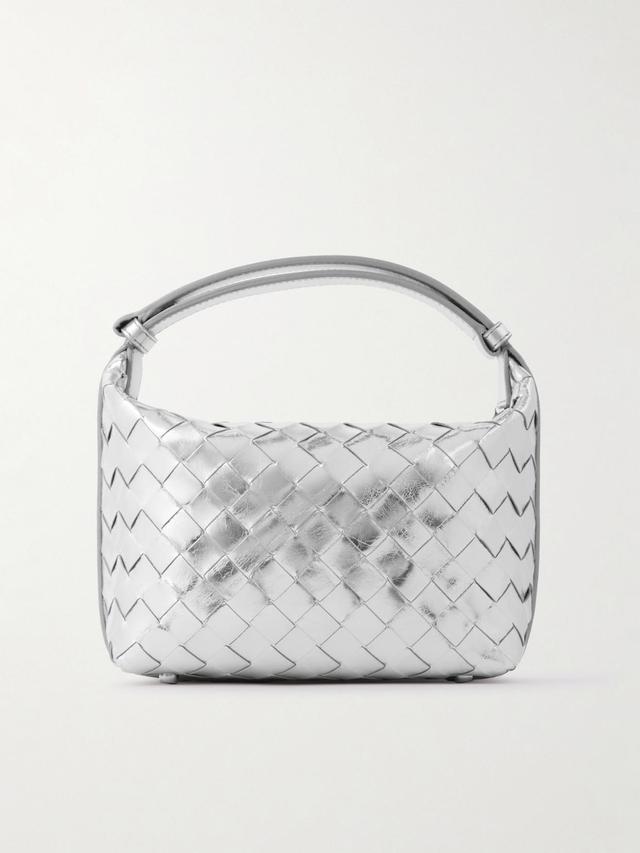 BOTTEGA VENETA Mini Wallace Intrecciato Metallic Leather Shoulder Bag In Silver Product Image