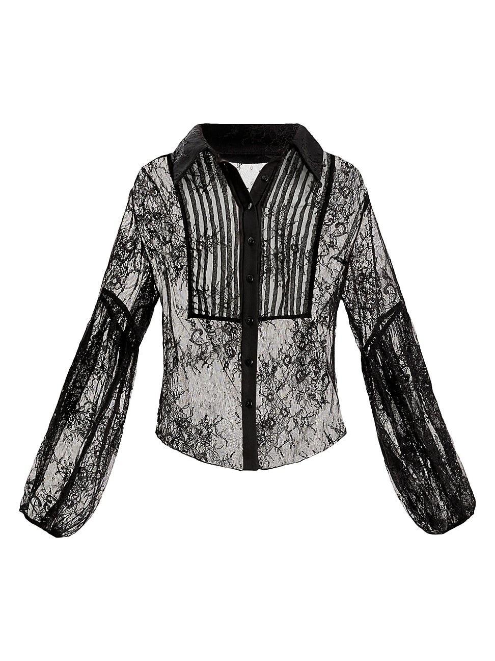 Womens Sheer Floral Lace Blouse Product Image