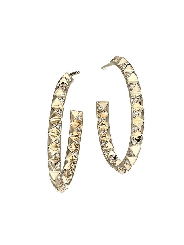 Womens 14K Yellow Gold & Diamond Medium Pyramid Hoop Earrings Product Image