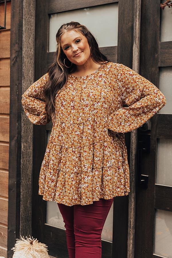 Not So Subtle Floral Top In Mustard Curves Product Image