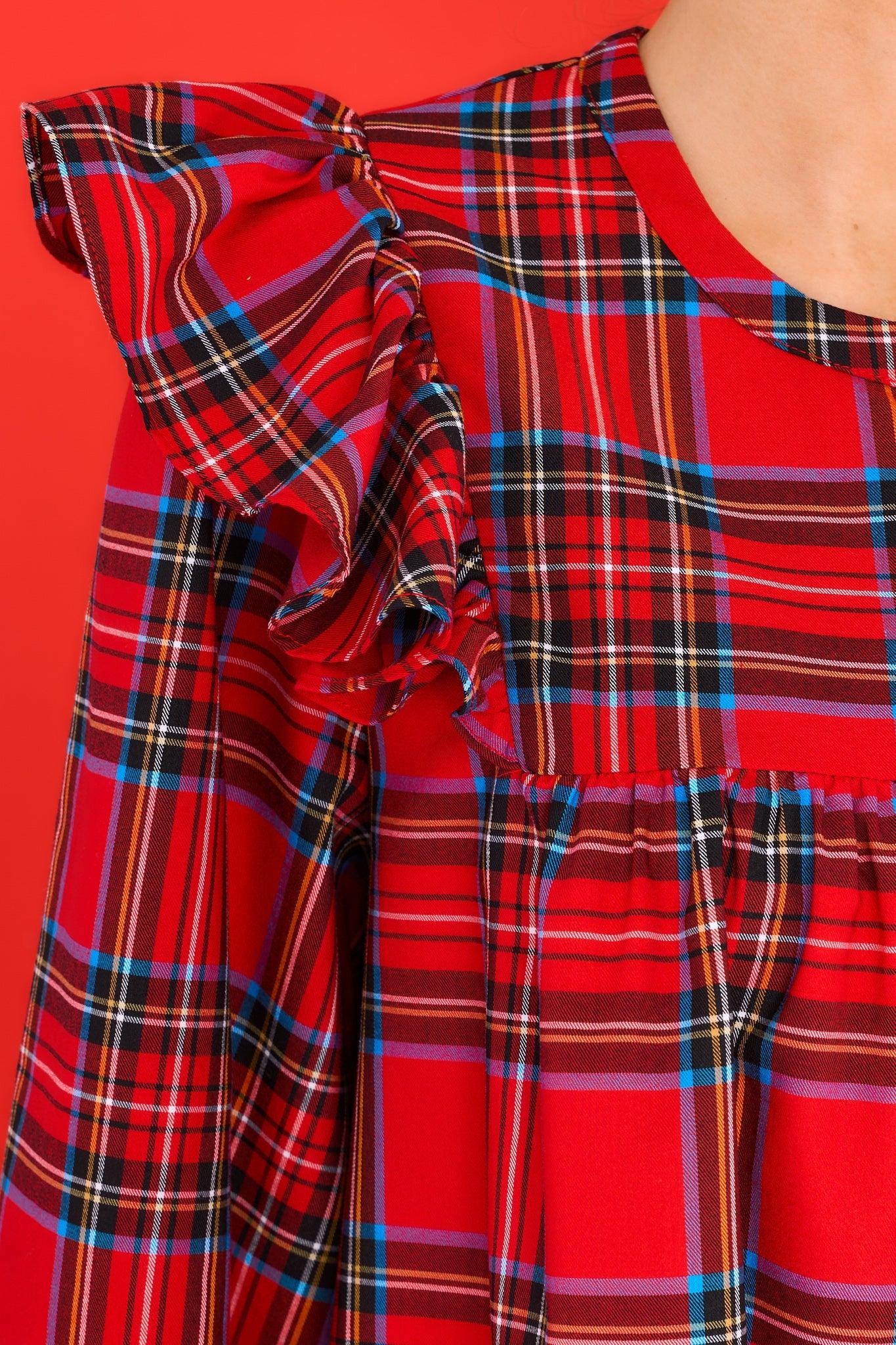 Aura Yuletide Elegance Red Plaid Dress Product Image