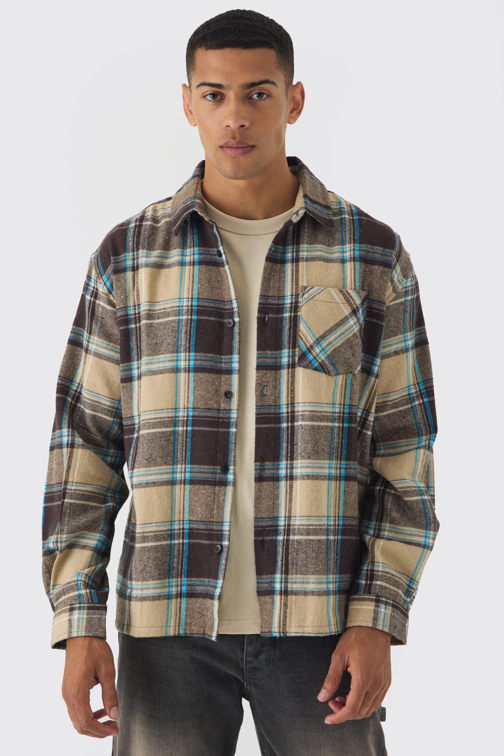 Oversized Long Sleeve Flannel Shirt | boohooMAN USA Product Image