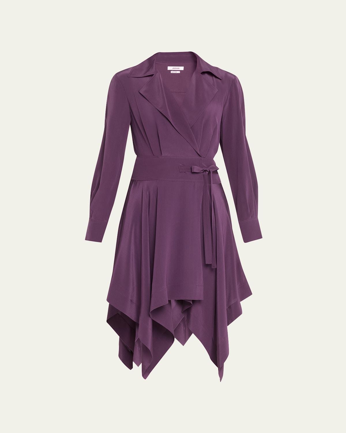 Handkerchief Silk Midi Wrap Shirtdress Product Image