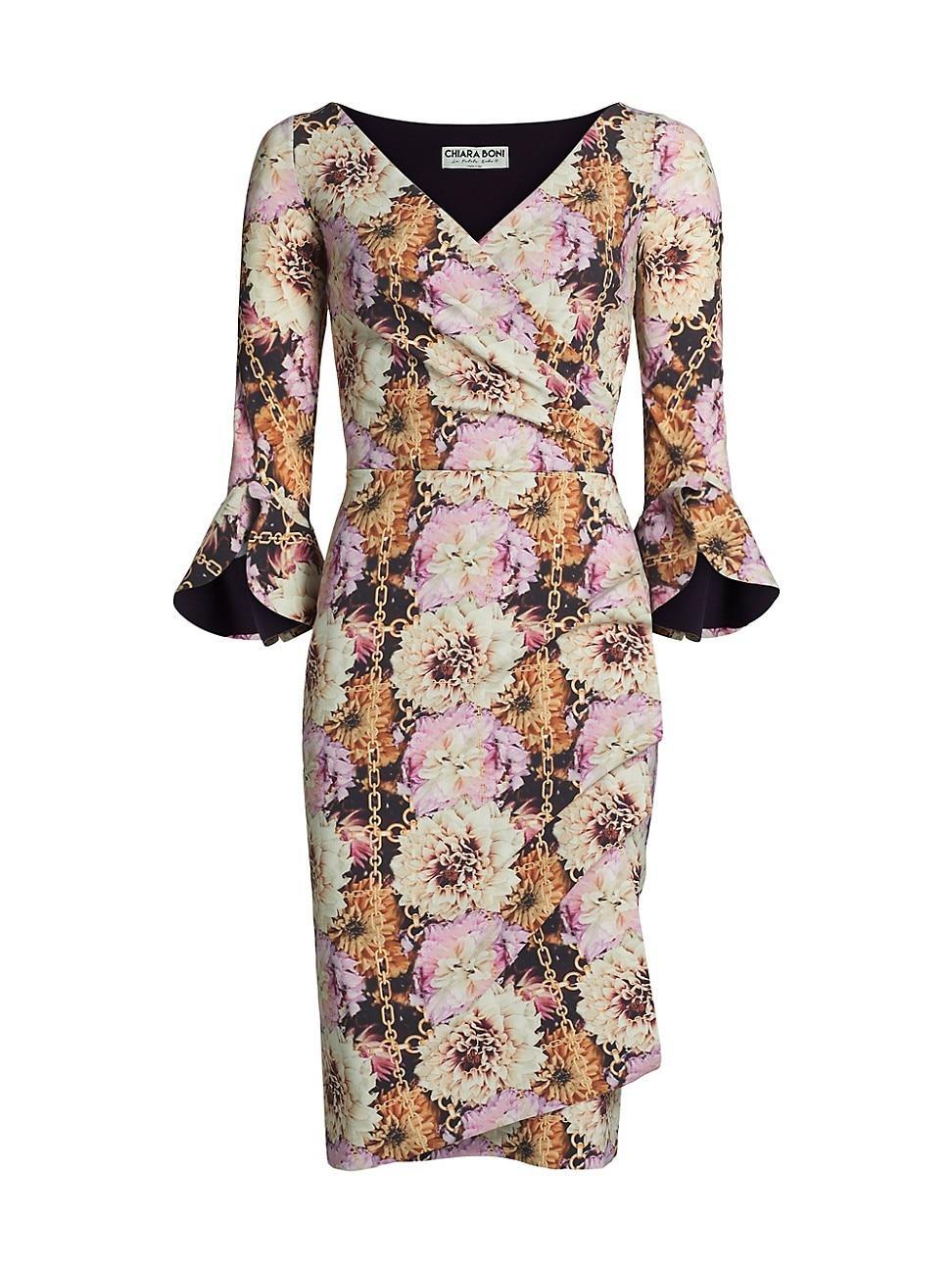 Womens Triana Chainlink Floral Surplice Midi-Dress Product Image