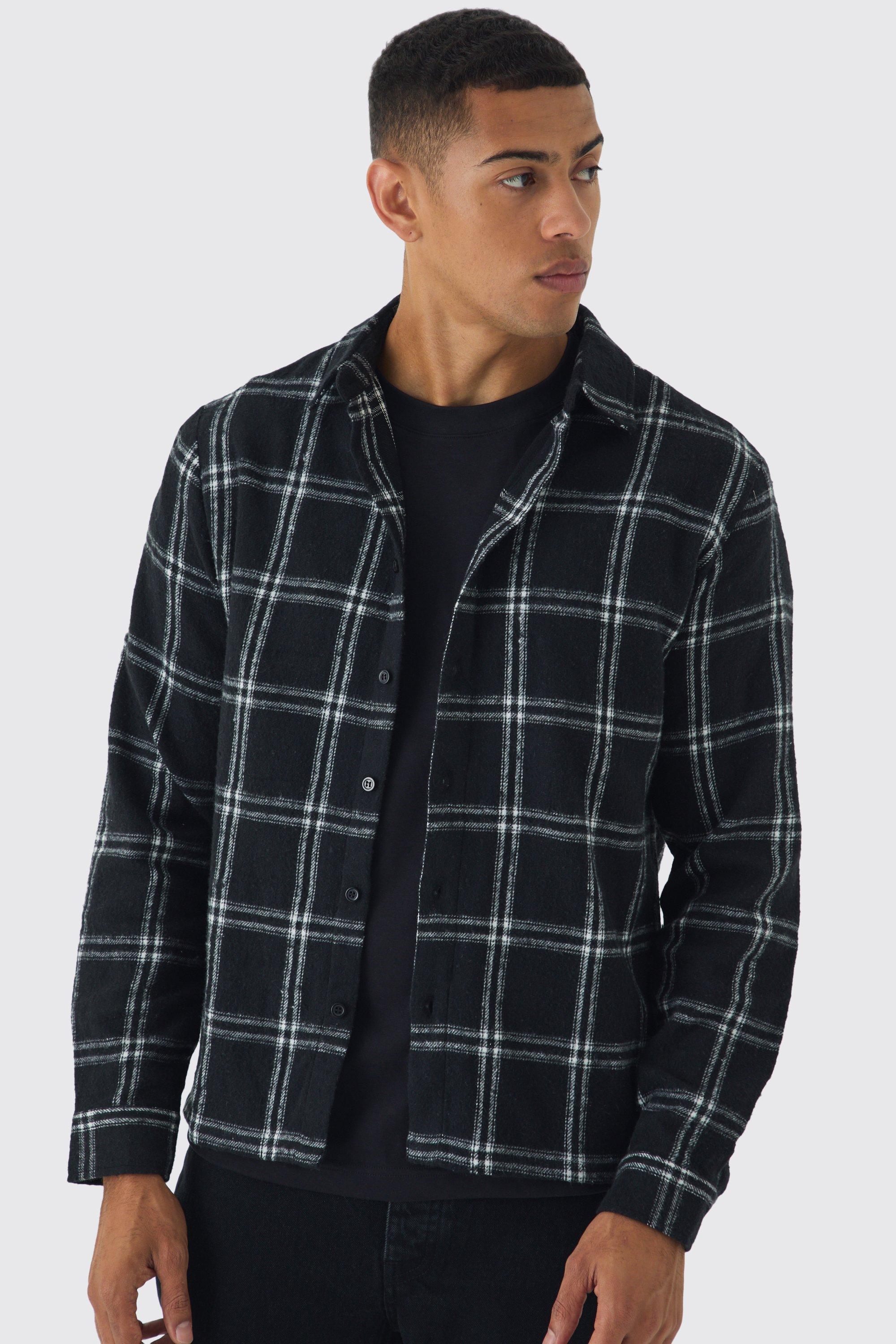 Long Sleeve Plaid Regular Fit Shirt | boohooMAN USA Product Image