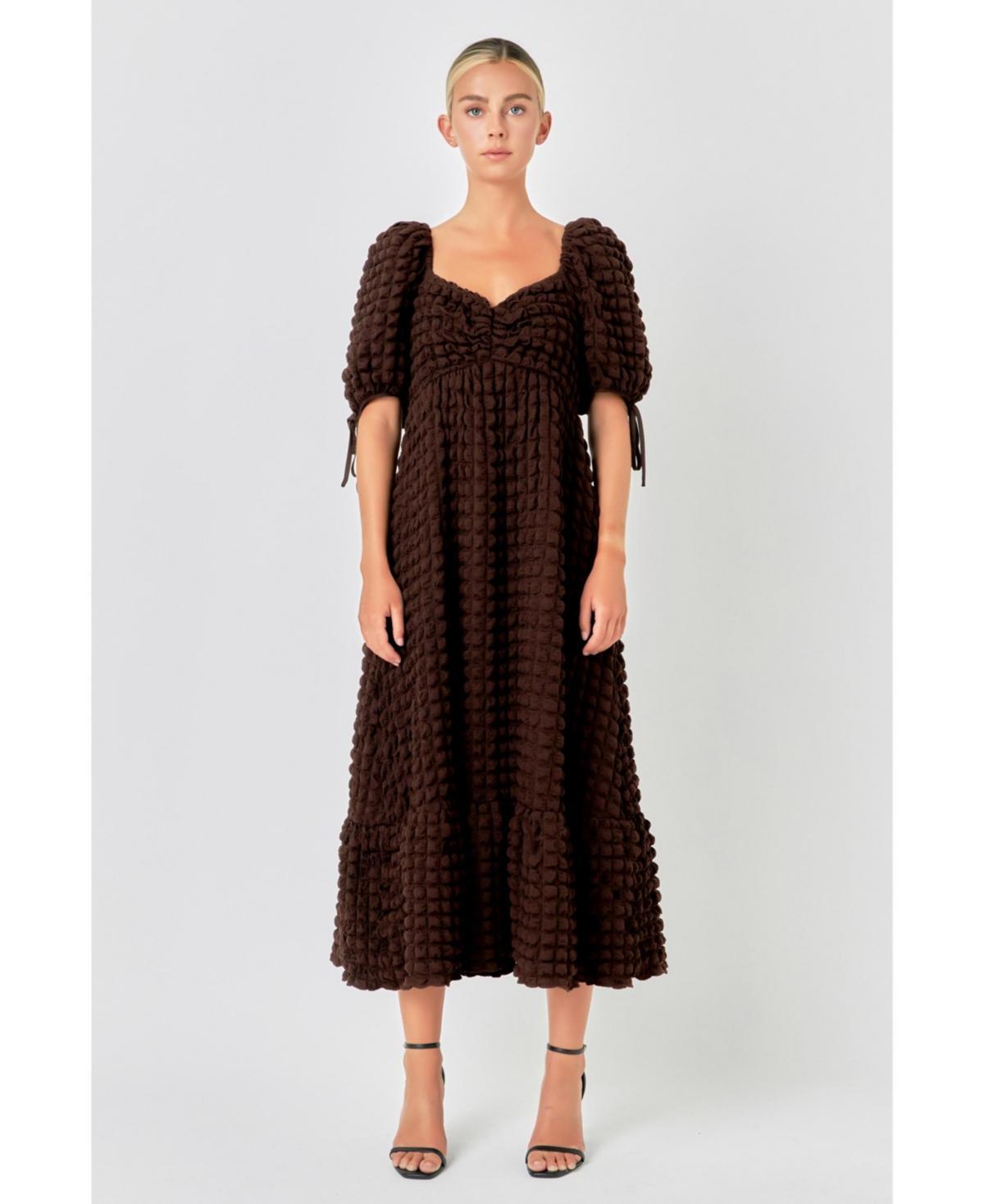 Puff-Sleeve Sweetheart Textured Midi Dress Product Image