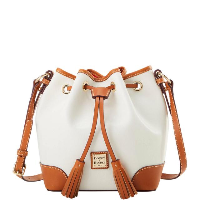 Dooney & Bourke Womens Saffiano Leather Crossbody Drawstring Bag in Off White Product Image