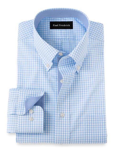 Non-Iron Cotton Check Dress Shirt With Contrast Trim - Blue Product Image