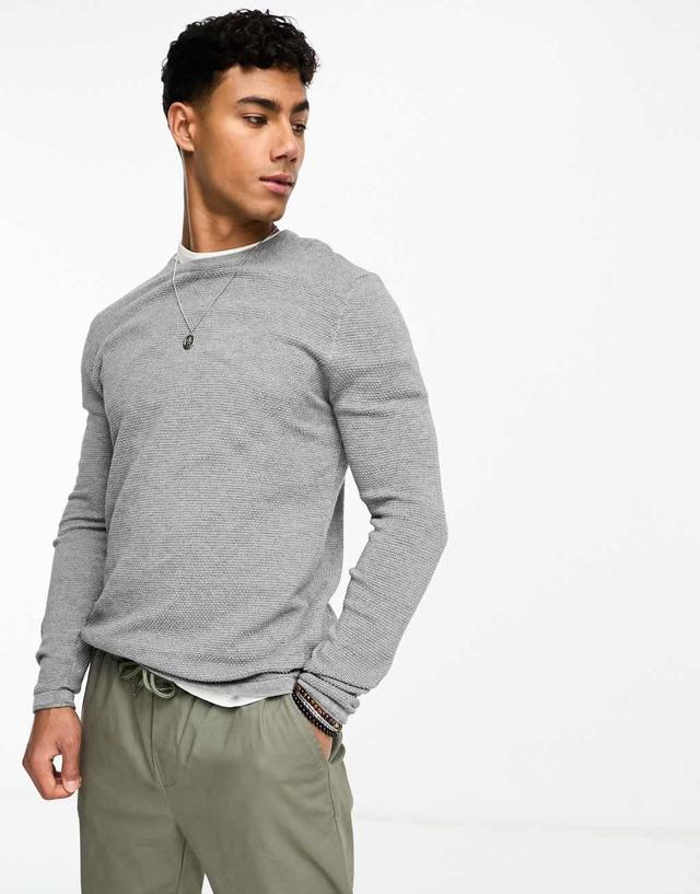 ONLY & SONS crew neck textured knit sweater in gray Product Image