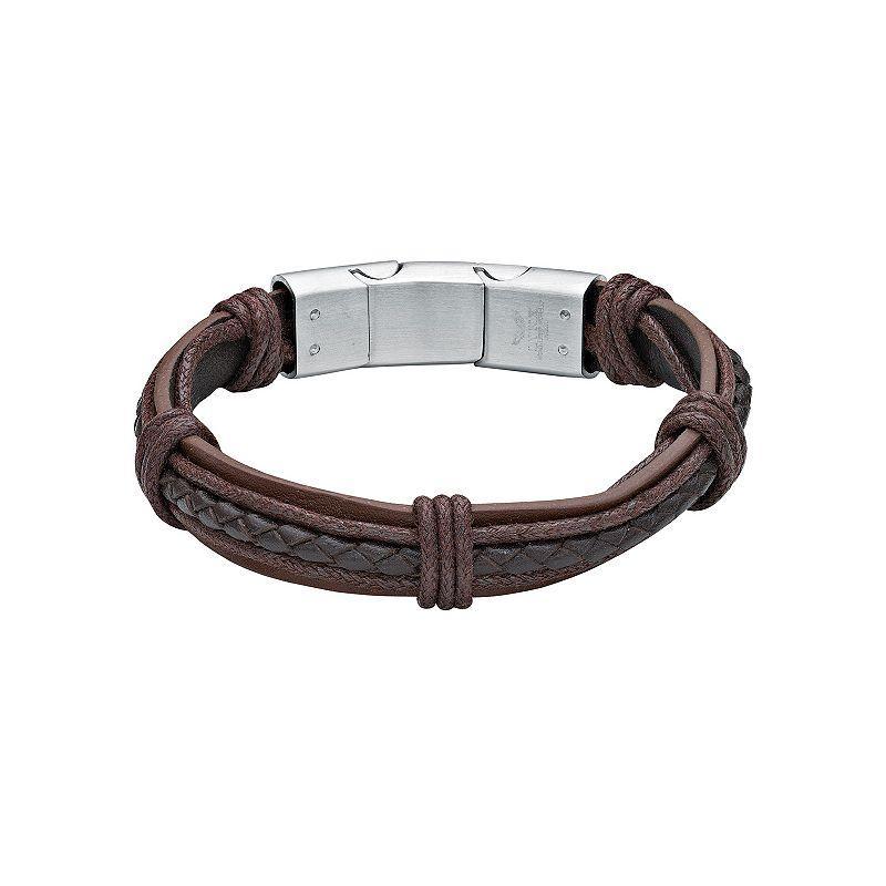 LYNX Mens Stainless Steel & Brown Leather Bracelet Product Image