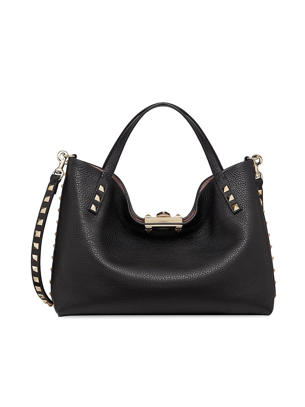 Womens Small Rockstud Grainy Calfskin Bag With Contrasting Lining Product Image