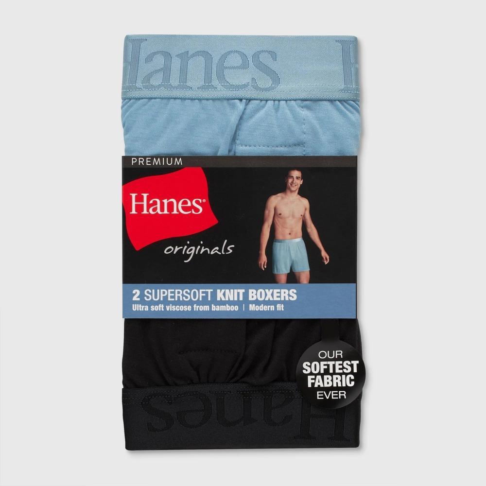 Hanes Originals Premium Mens SuperSoft Knit Boxer Shorts 2pk - Blue/Black Product Image