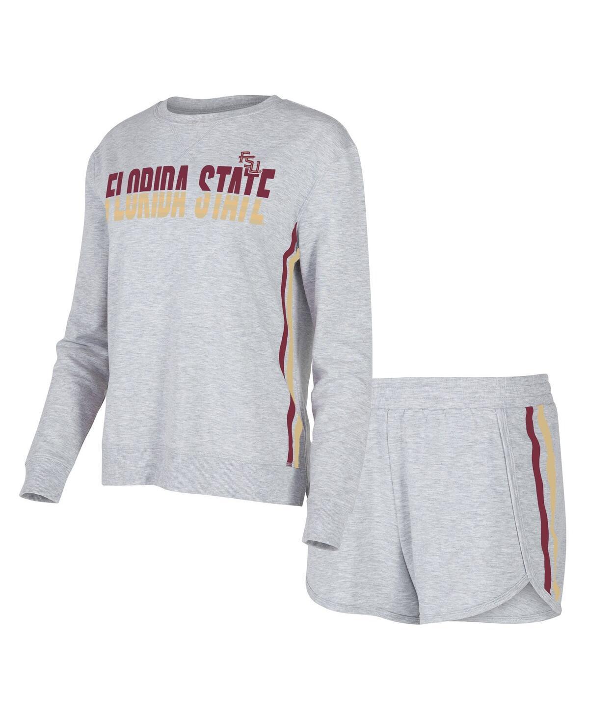 Womens Concepts Sport Gray Florida State Seminoles Cedar Tri-Blend Long Sleeve T-Shirt & Shorts Sleep Set Product Image