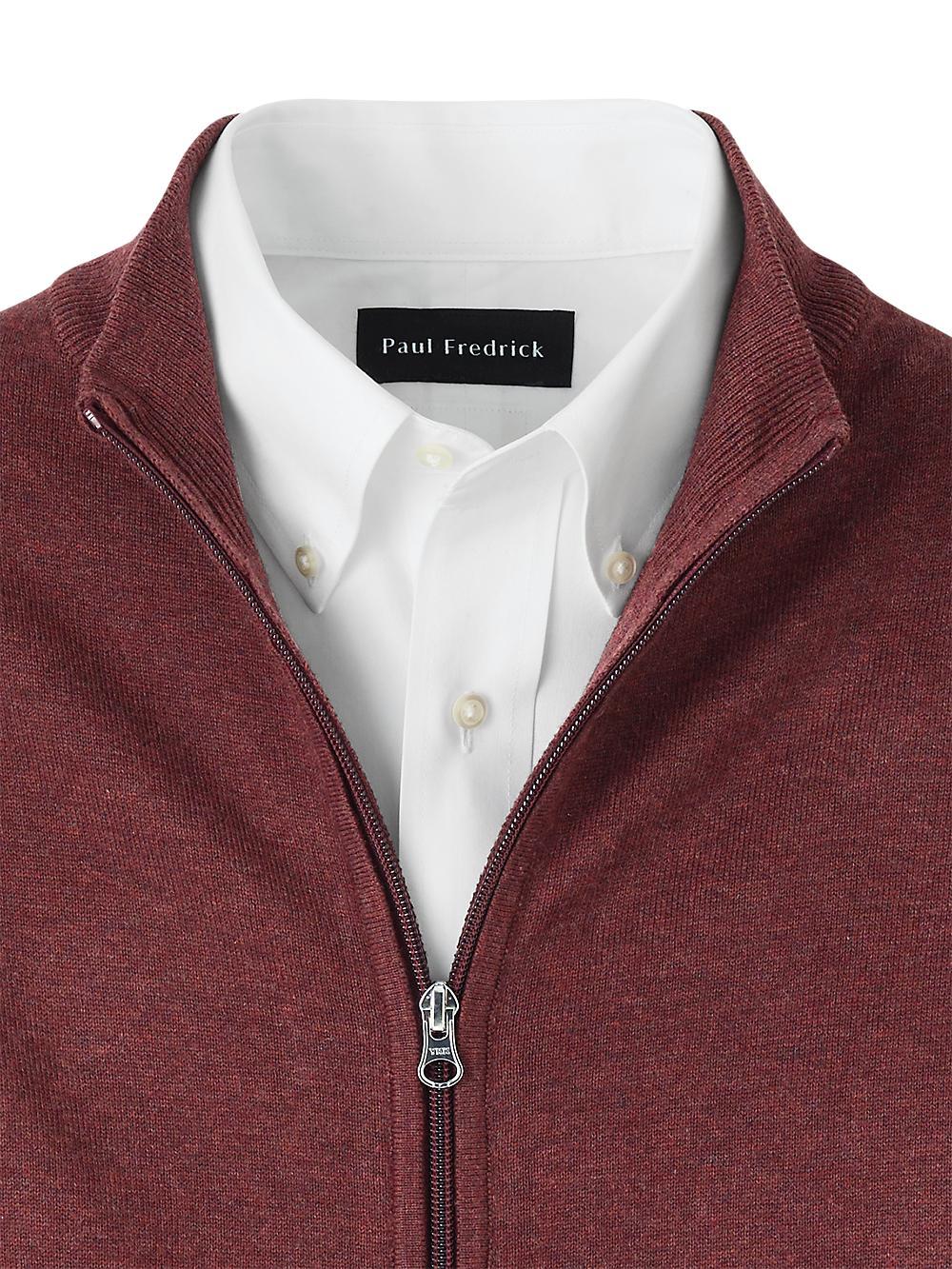 Cotton Full Zip Mock Neck Vest - Burgundy Product Image