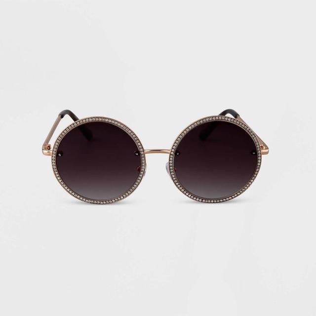 Womens Metal Crystal Round Sunglasses - A New Day Gold Product Image