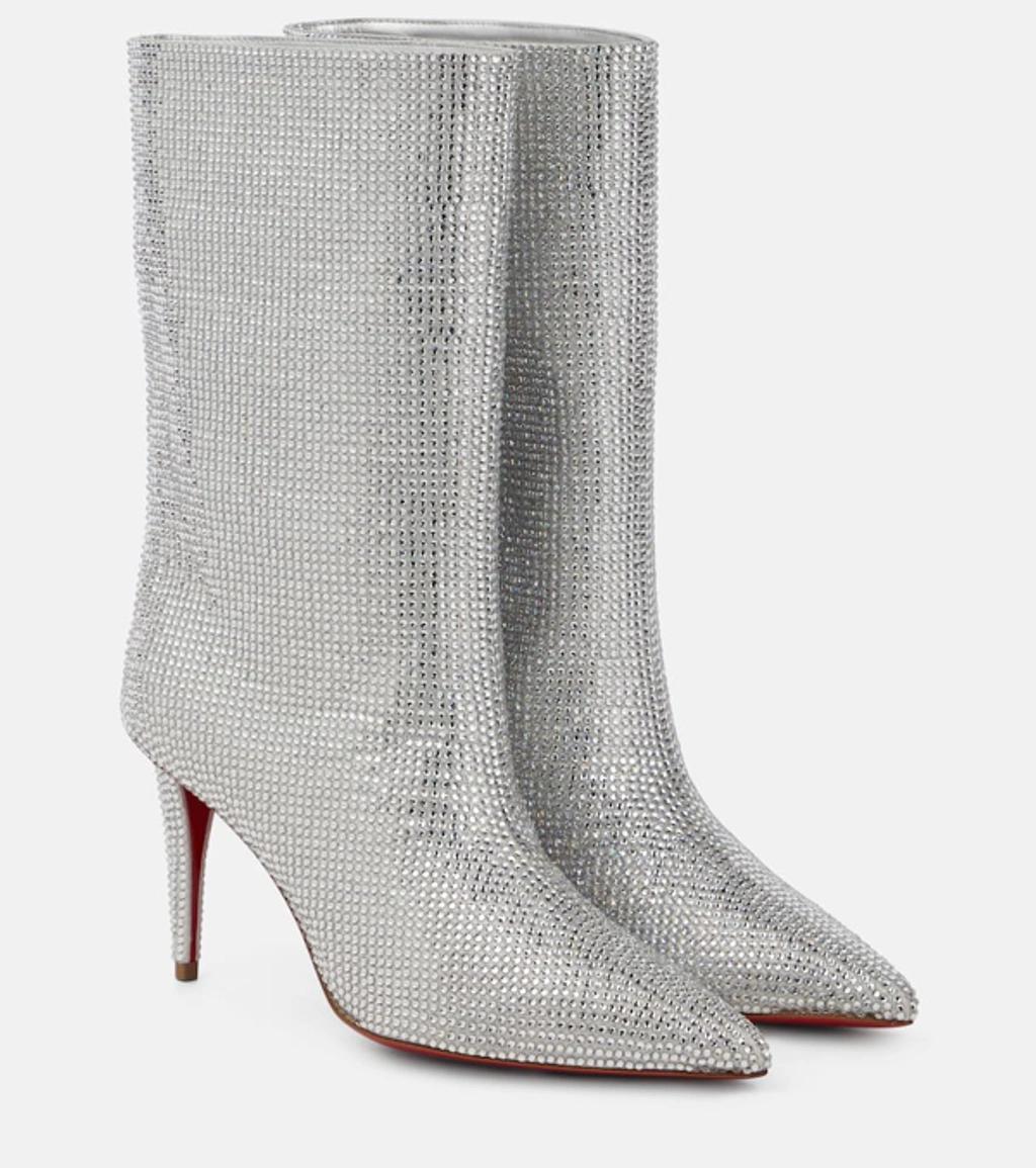 Astrilarge Strass Red Sole Stiletto Booties In Silvercrystal Product Image