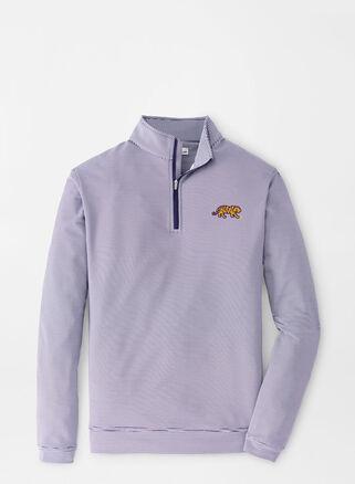 Peter Millar Mens LSU Perth Sugar Stripe Performance Quarter-Zip | Color: Purple / White | Size: 3XL Product Image