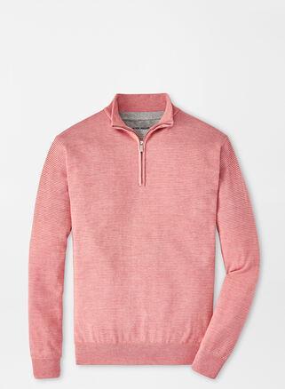 Peter Millar Mens Canton Stripe Quarter-Zip Sweater | Color: Clay Rose | Size: M Product Image