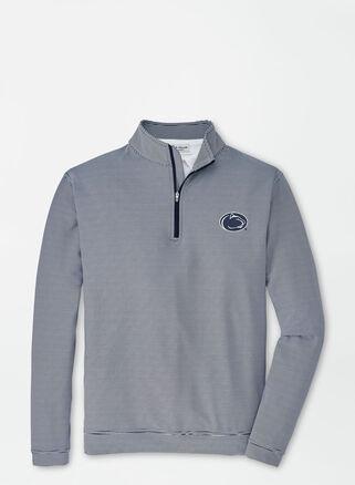 Peter Millar Mens Penn State Perth Sugar Stripe Performance Quarter-Zip | Color: Navy / White | Size: 3XL Product Image