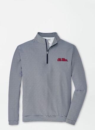 Peter Millar Mens Ole Miss Perth Sugar Stripe Performance Quarter-Zip | Color: Navy / White | Size: L Product Image