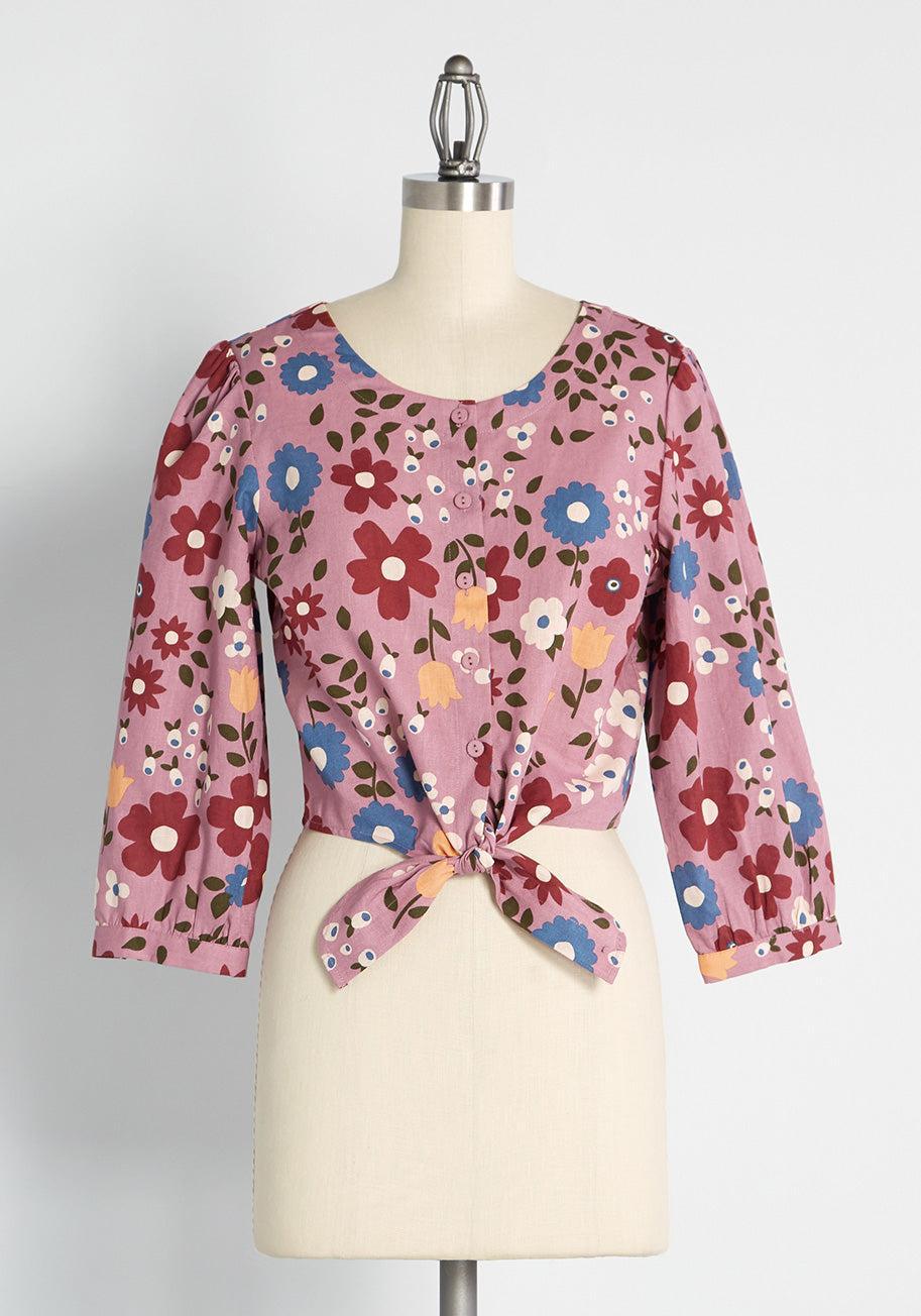 ModCloth x Princess Highway Floral Tie-Front Blouse Product Image