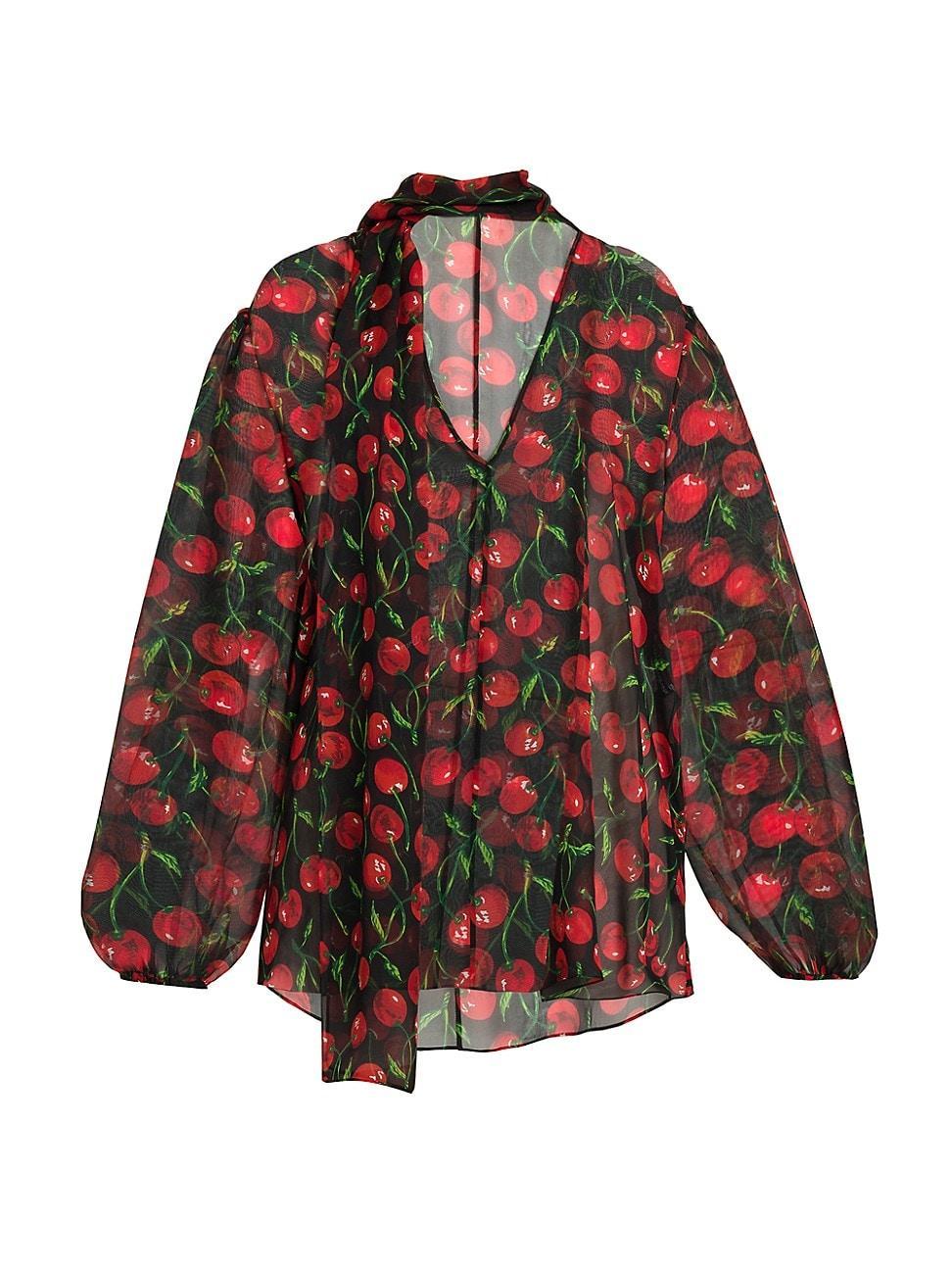 Womens Tieneck Cherry Silk Chiffon Blouse Product Image