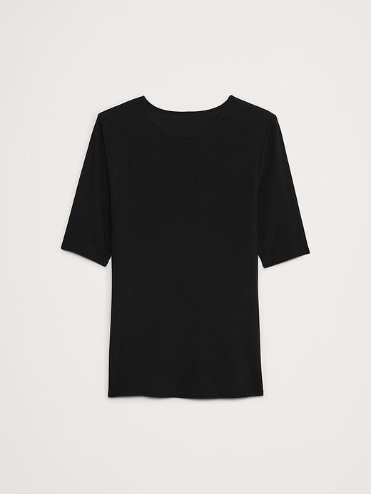 Ribbed Elbow-Sleeve T-Shirt Product Image