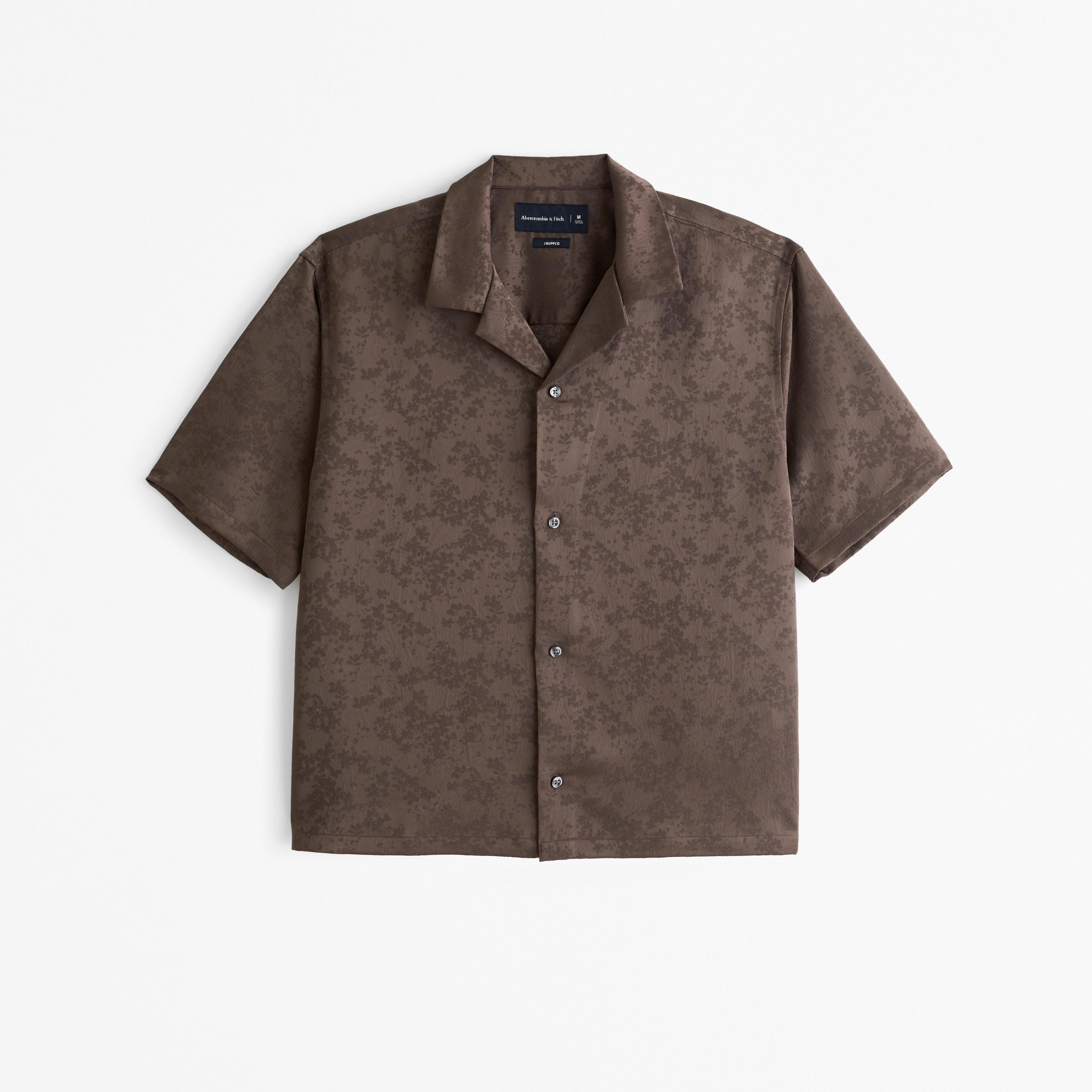 Camp Collar Cropped Jacquard Shirt Product Image