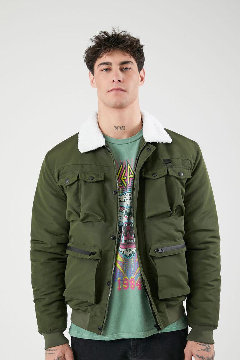 Faux Shearling Cargo Trucker Jacket | Forever 21 Product Image