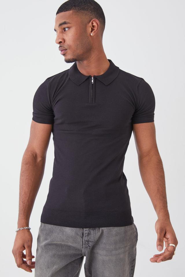 Tall Muscle Short Sleeve Half Zip Polo | boohooMAN USA Product Image