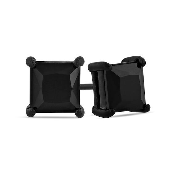 Men's 6.0mm Square-Cut Black Spinel Solitaire Stud Earrings in Stainless Steel with Black Ion-Plate Product Image