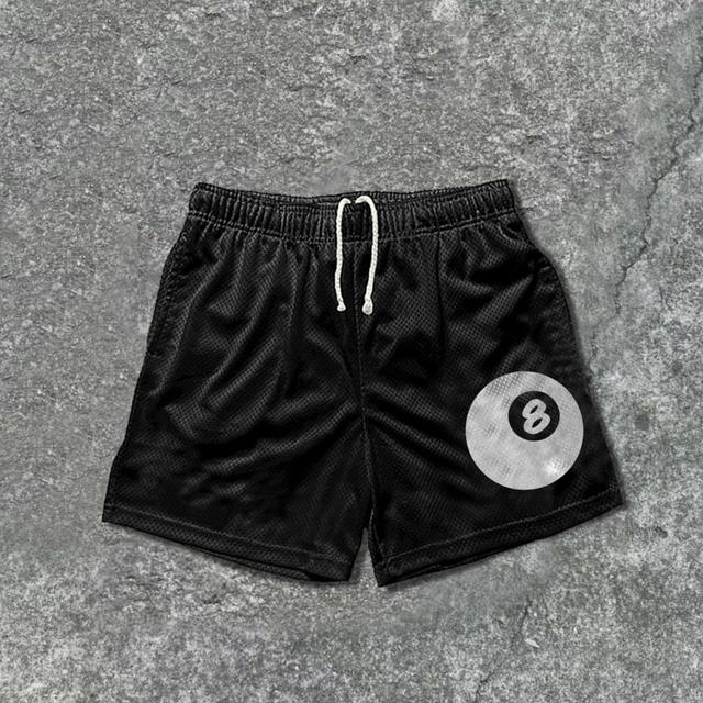 Street Vintage Black 8 Print Mesh Shorts Product Image