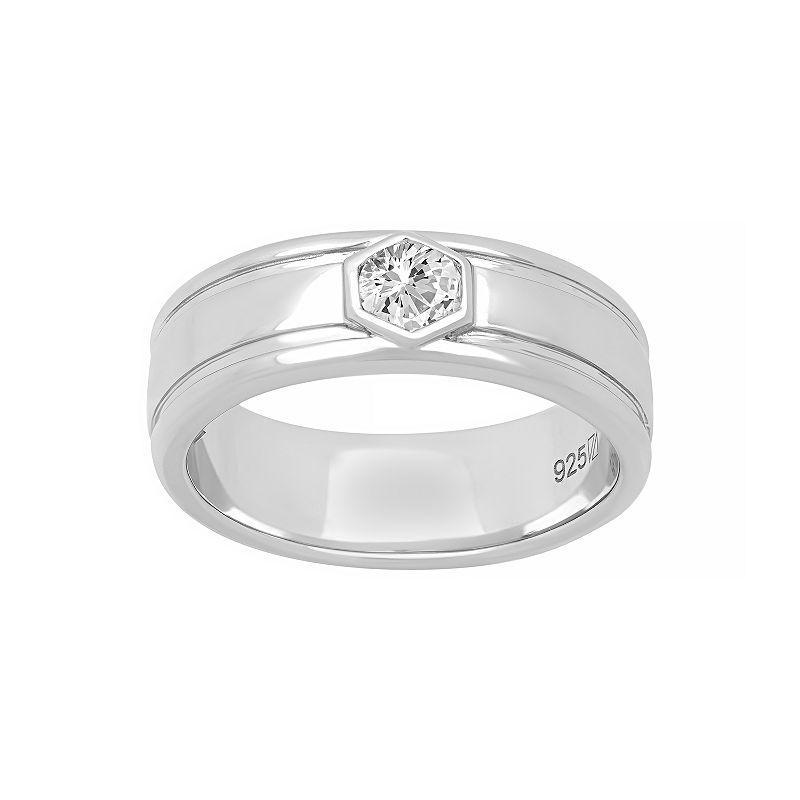 AXL Mens Sterling Silver Lab-Created Moissanite Solitaire Ring White Product Image