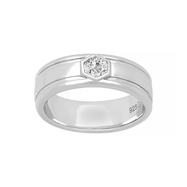 AXL Mens Sterling Silver Lab-Created Moissanite Solitaire Ring White Product Image