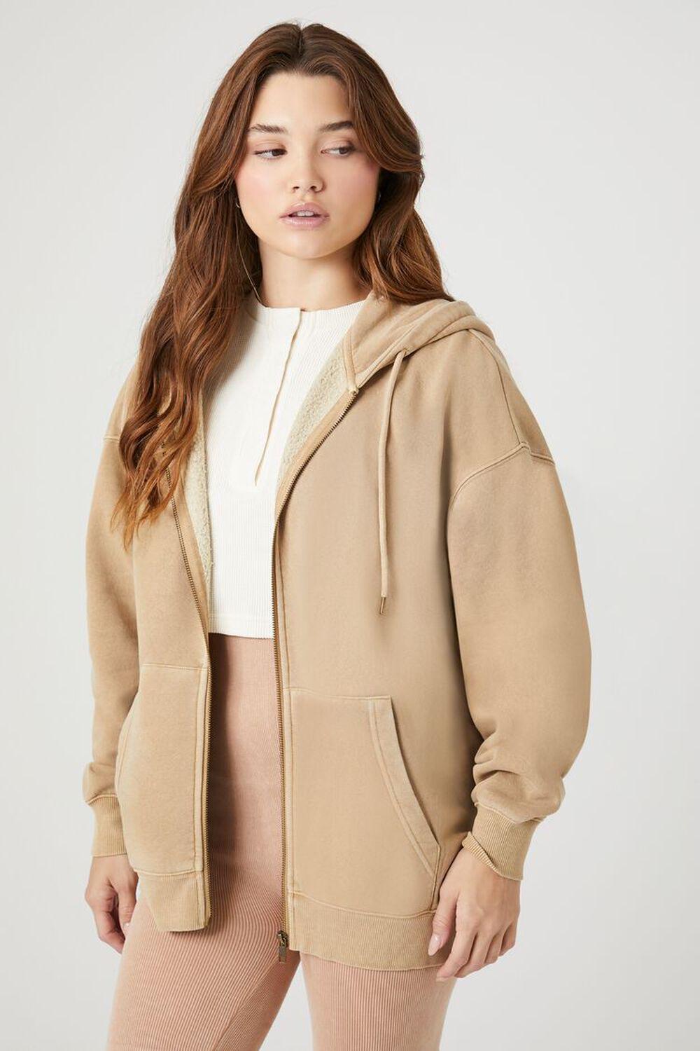 Fleece Drawstring Zip-Up Hoodie | Forever 21 Product Image