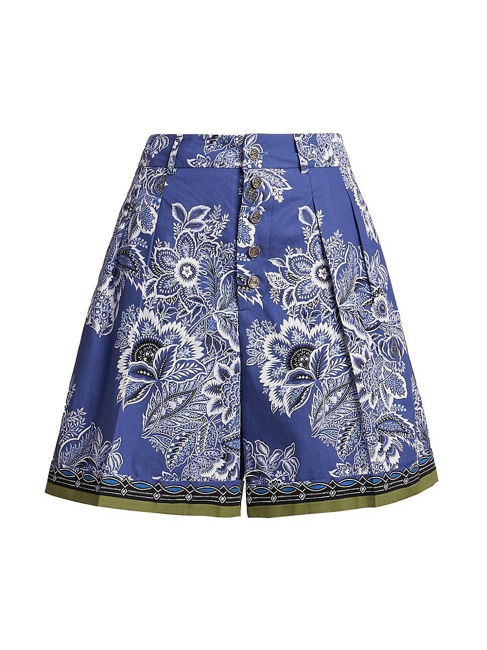 High-Rise Bandana Border-Print Pleated Shorts Product Image