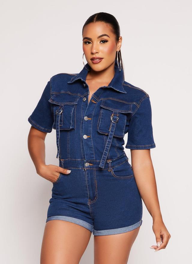 Womens Daisy Denim Utility Romper Product Image