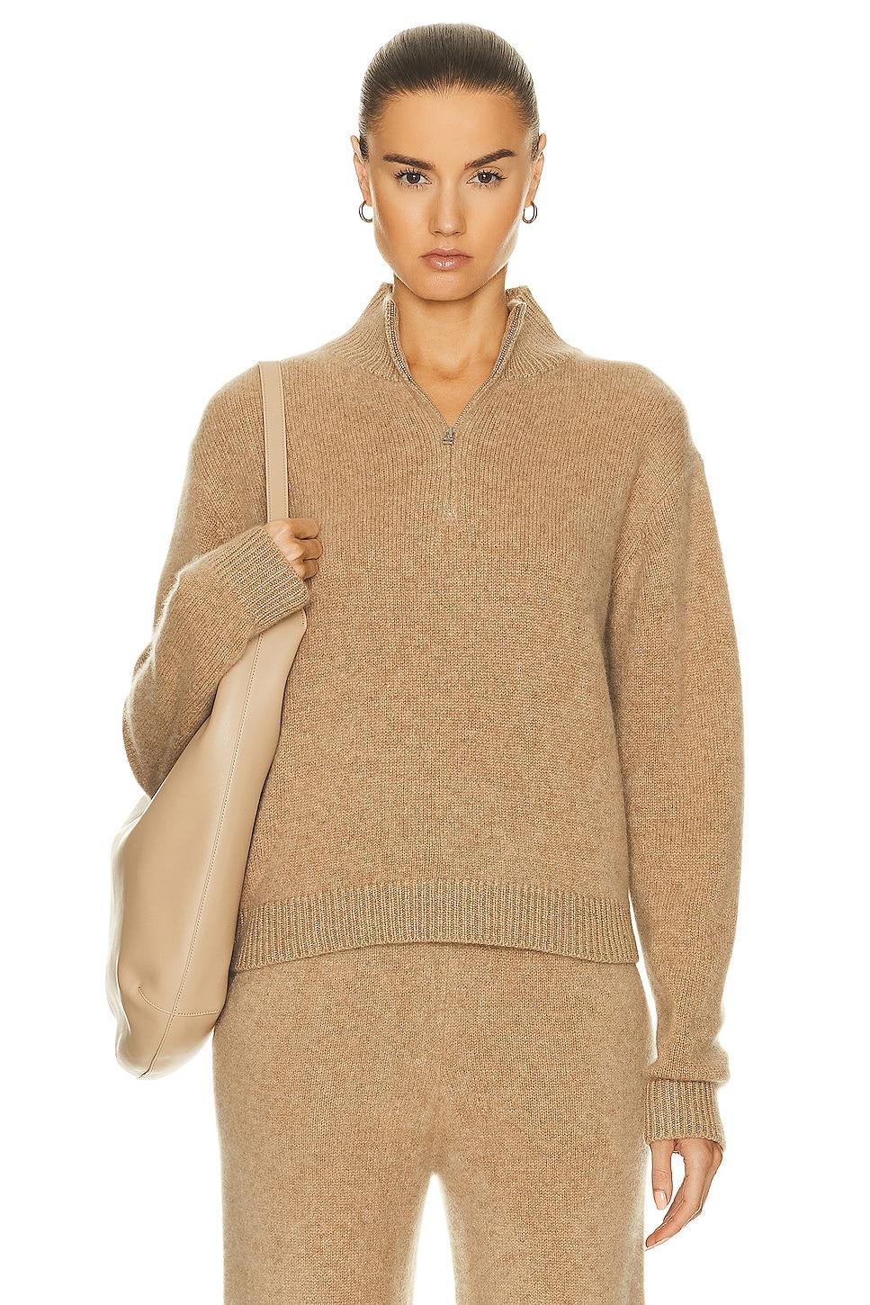 The Elder Statesman Half Zip Sweater in Camel - Tan. Size L (also in ). Product Image